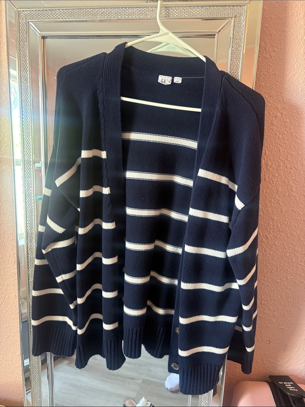 GAP Navy and White Striped Open-Front Women’s Cardigan